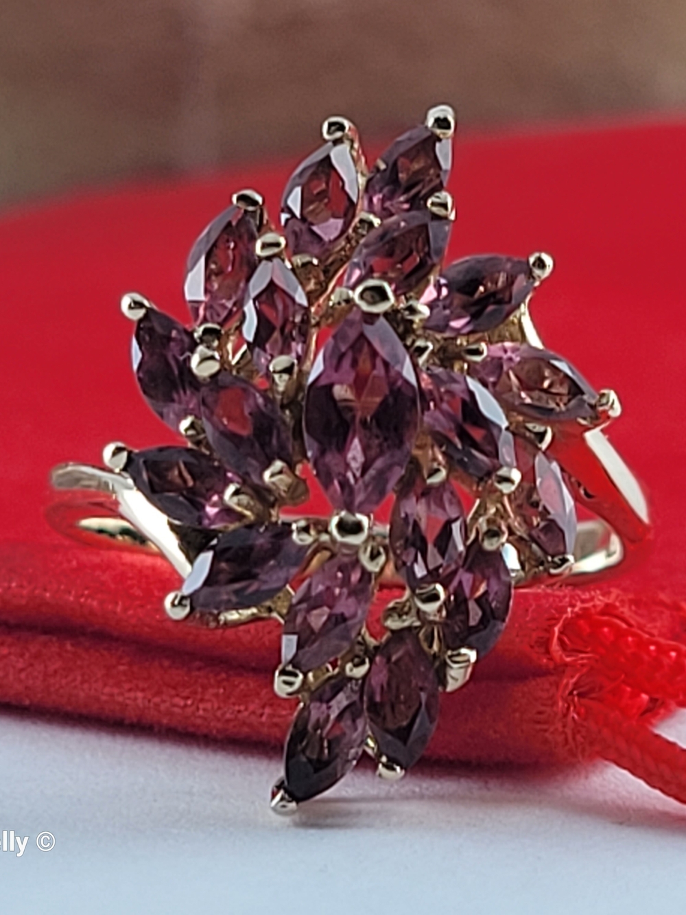 14K Yellow Gold Pink Tourmaline Floral Ring Size 5.75 - Solid Gold! 👌🎁